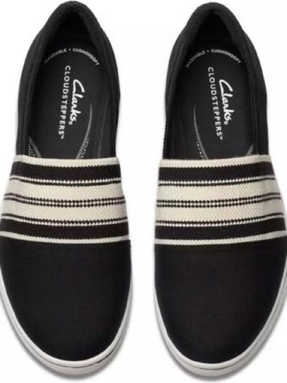 Clarks Black Slip-On Flats with White Striped Band - Picture 3 of 3